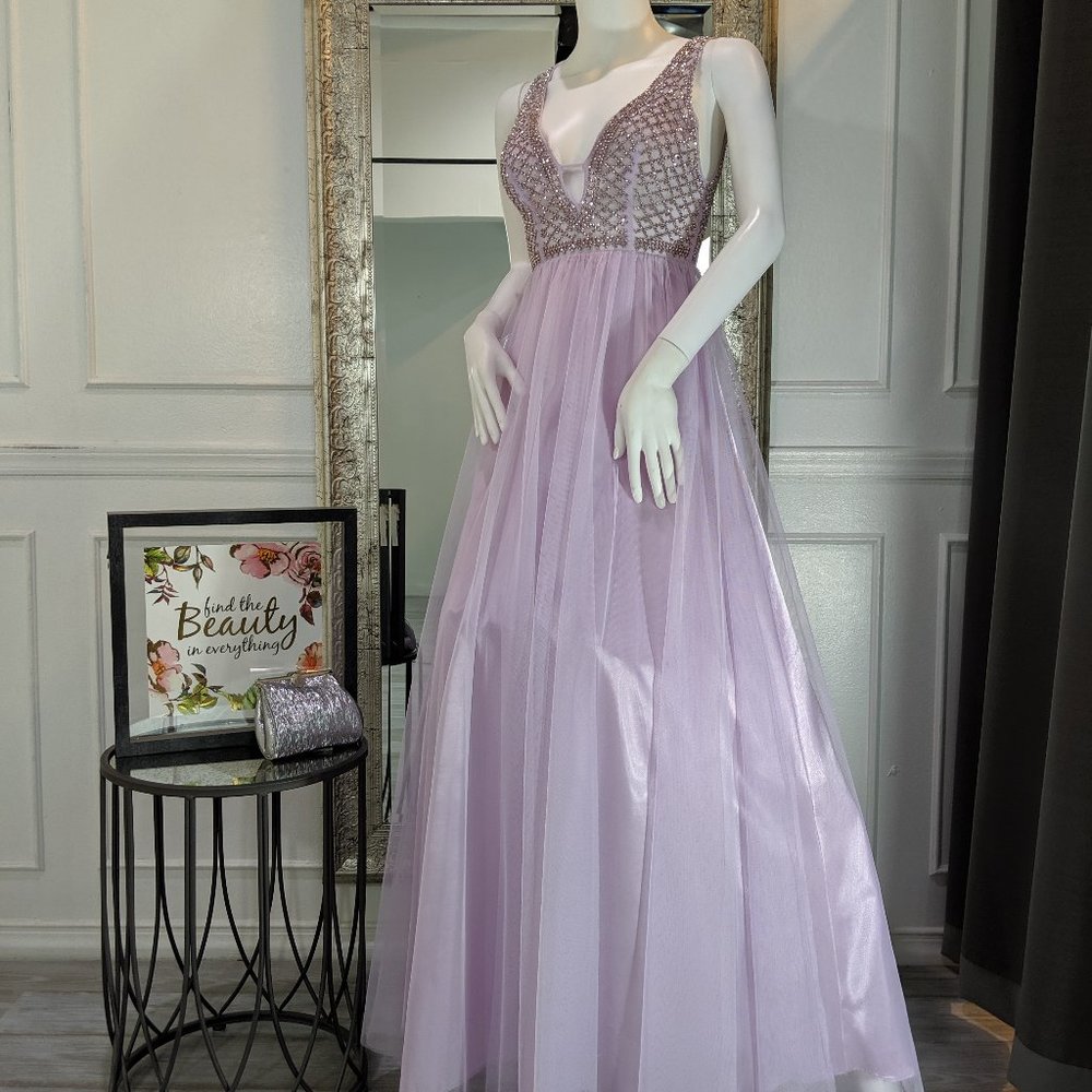 Lilac Lavender Formal Evening Prom Dress Gown
